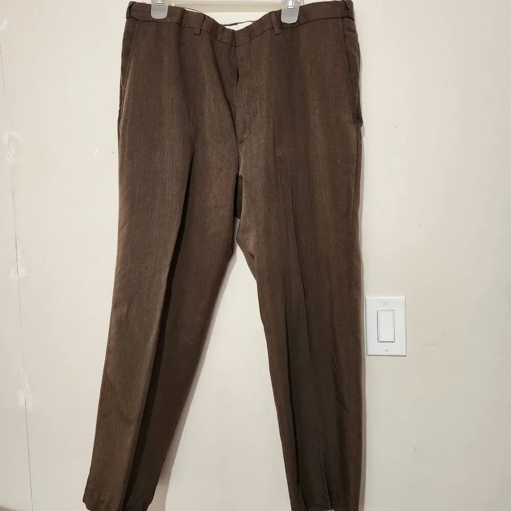Haggar Dress Pants For Men Size 38x27 Brown Color Flat Front Black Label
